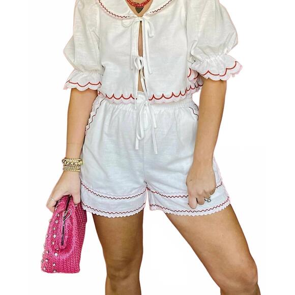 MABLE Other - NEW MABLE millie scallop top and short set in white/red